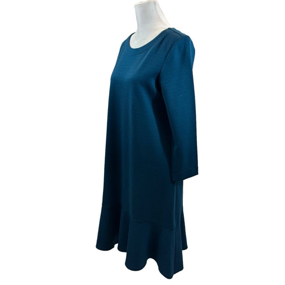 J. Jill Pointe Blue and Black Polka Dot Long Sleeve Shift Dress Petite Small